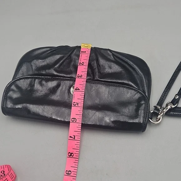 Coach Large Glossy Shiny Black Leather Wristlet Clutch - Picture 11 of 12